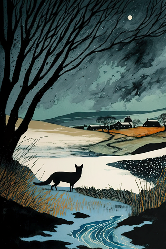 A Fox in Winter (Blue), Bannau Brycheiniog - art prints